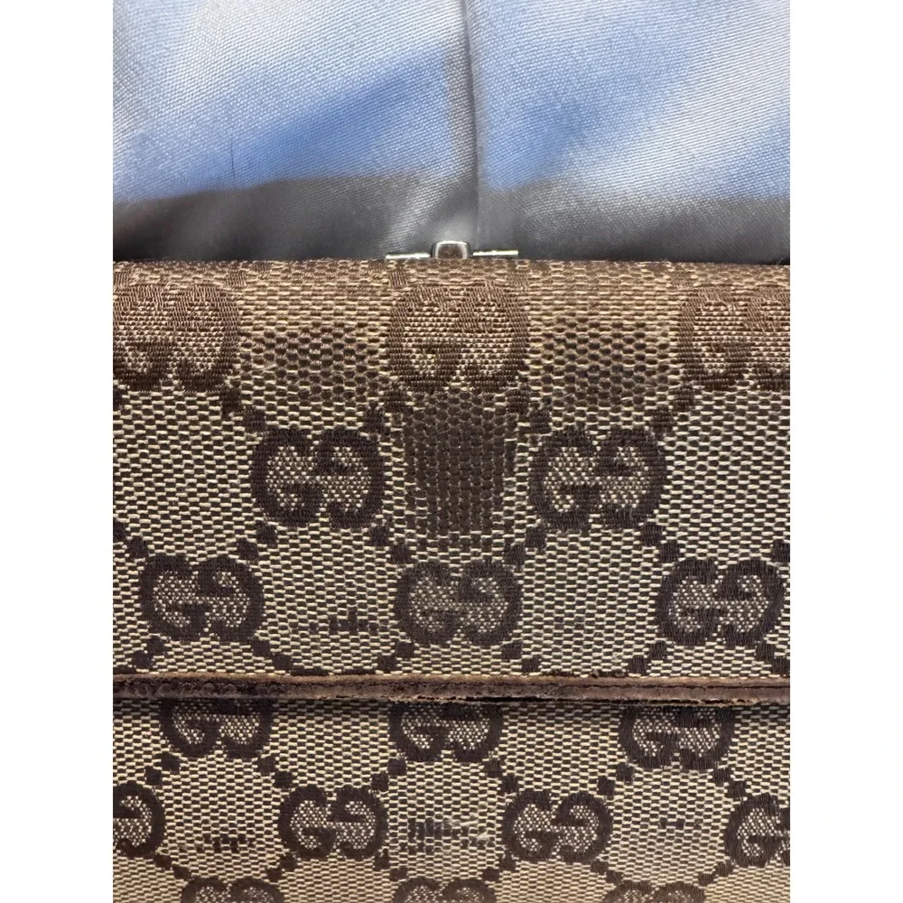 Gucci Vintage GG Monogram Horsebit Long Wallet Brown Canvas Leather Trim - Picture 3 of 8